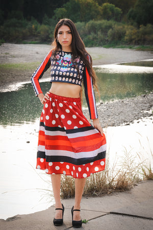 Open image in slideshow, Polka Dot Red Striped Skirt PRE-ORDER
