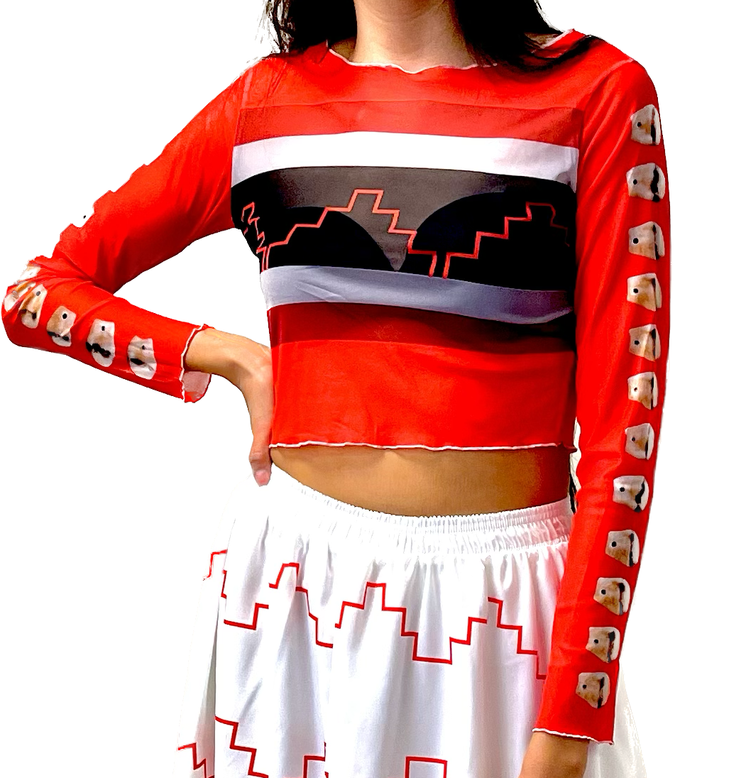 Red sheer top mesh top